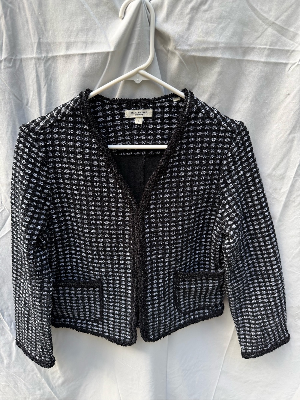 Max Studio Black & White Tweed Open-Front Blazer